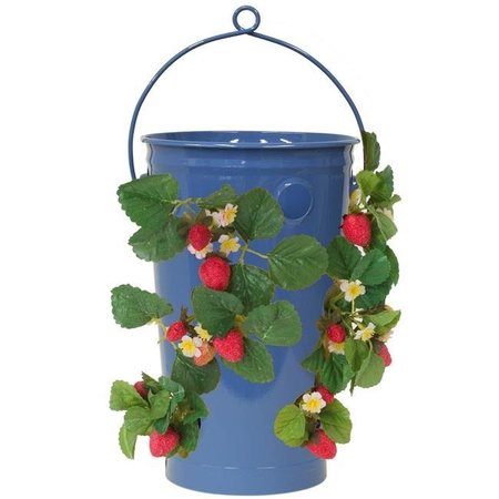 NEXT2NATURE 7 in. dia. x 13 in. Enameled Galvanized Strawberry & Flower Planter; Blue NE323544